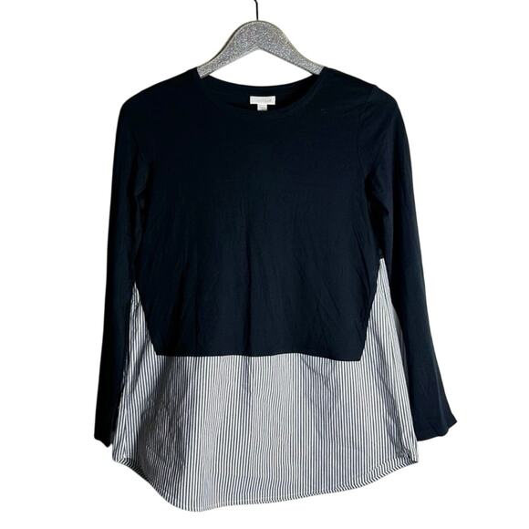 J. Jill Black and White Stripe Mixed Media Shirt NEW - Picture 1 of 7